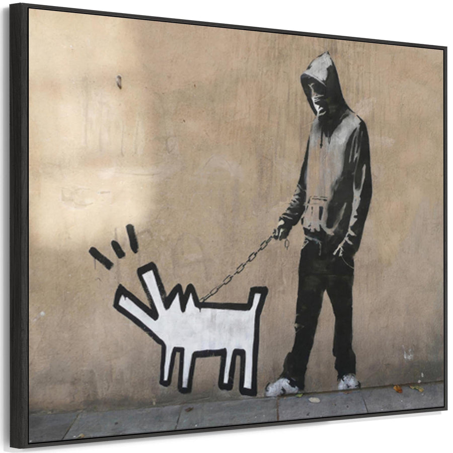 Large Banksy Framed Canvas Art Print - Keith Haring Dog