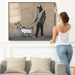 Large Banksy Framed Canvas Art Print - Keith Haring Dog