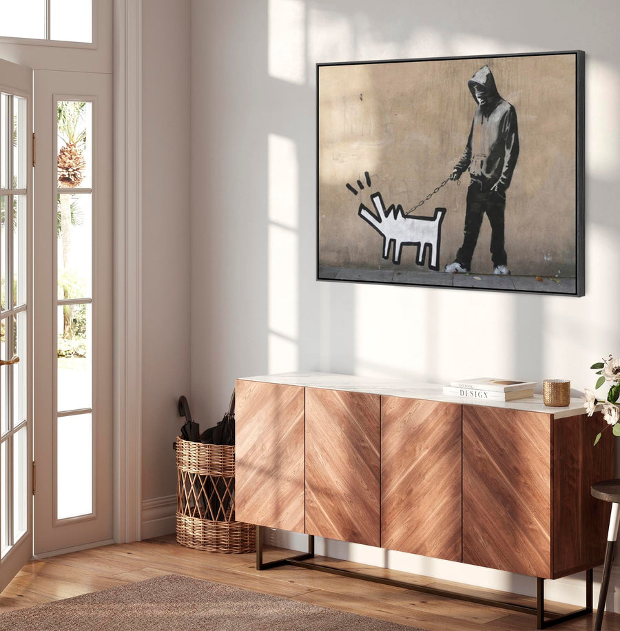 Large Banksy Framed Canvas Art Print - Keith Haring Dog