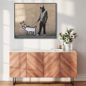 Large Banksy Framed Canvas Art Print - Keith Haring Dog