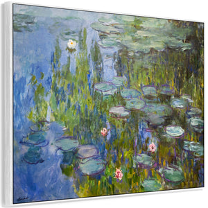 Large Claude Monet Wall Art Framed Canvas Print of Water Lillies Blue Painting