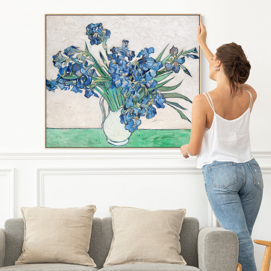 Large Vincent Van Gogh Wall Art Framed Canvas Print of Irises Vase Floral Painting