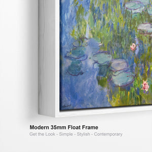 Large Claude Monet Wall Art Framed Canvas Print of Water Lillies Blue Painting