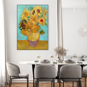 Large Vincent Van Gogh Wall Art Framed Canvas Print of 12 Sunflowers Vase Painting