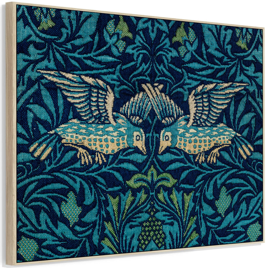 Large Blue William Morris Wall Art Framed Canvas Print of Famous Birds Tapestry Pattern