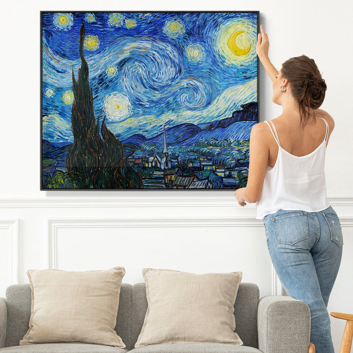 Large Vincent Van Gogh Wall Art Framed Canvas Print of Starry Night Painting - FFob-2213-B-L
