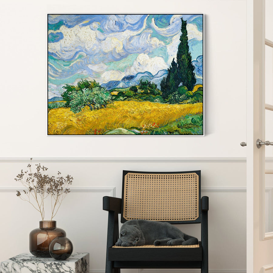 Large Vincent Van Gogh Wall Art Framed Canvas Print of Wheatfield Painting