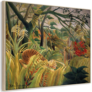 Large Green Henri Rousseau Wall Art Framed Canvas Print of Tiger in a Tropical Storm Famous Painting