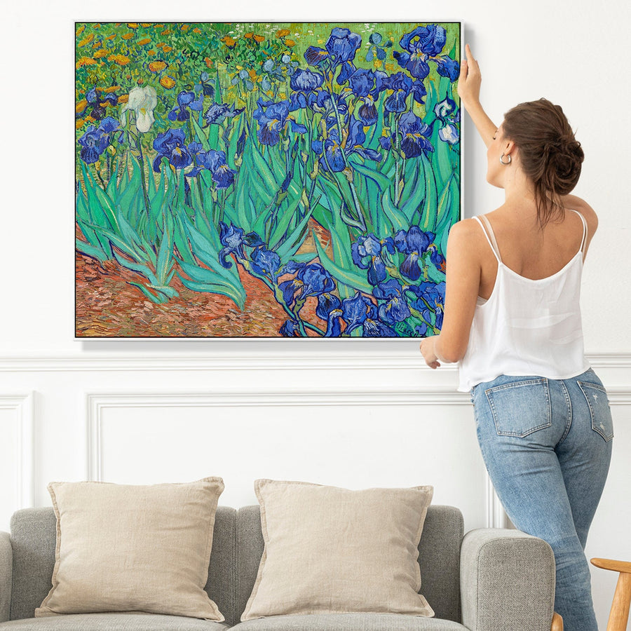 Large Vincent Van Gogh Wall Art Framed Canvas Print of Irises Floral Painting