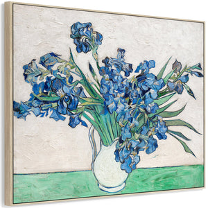 Large Vincent Van Gogh Wall Art Framed Canvas Print of Irises Vase Floral Painting
