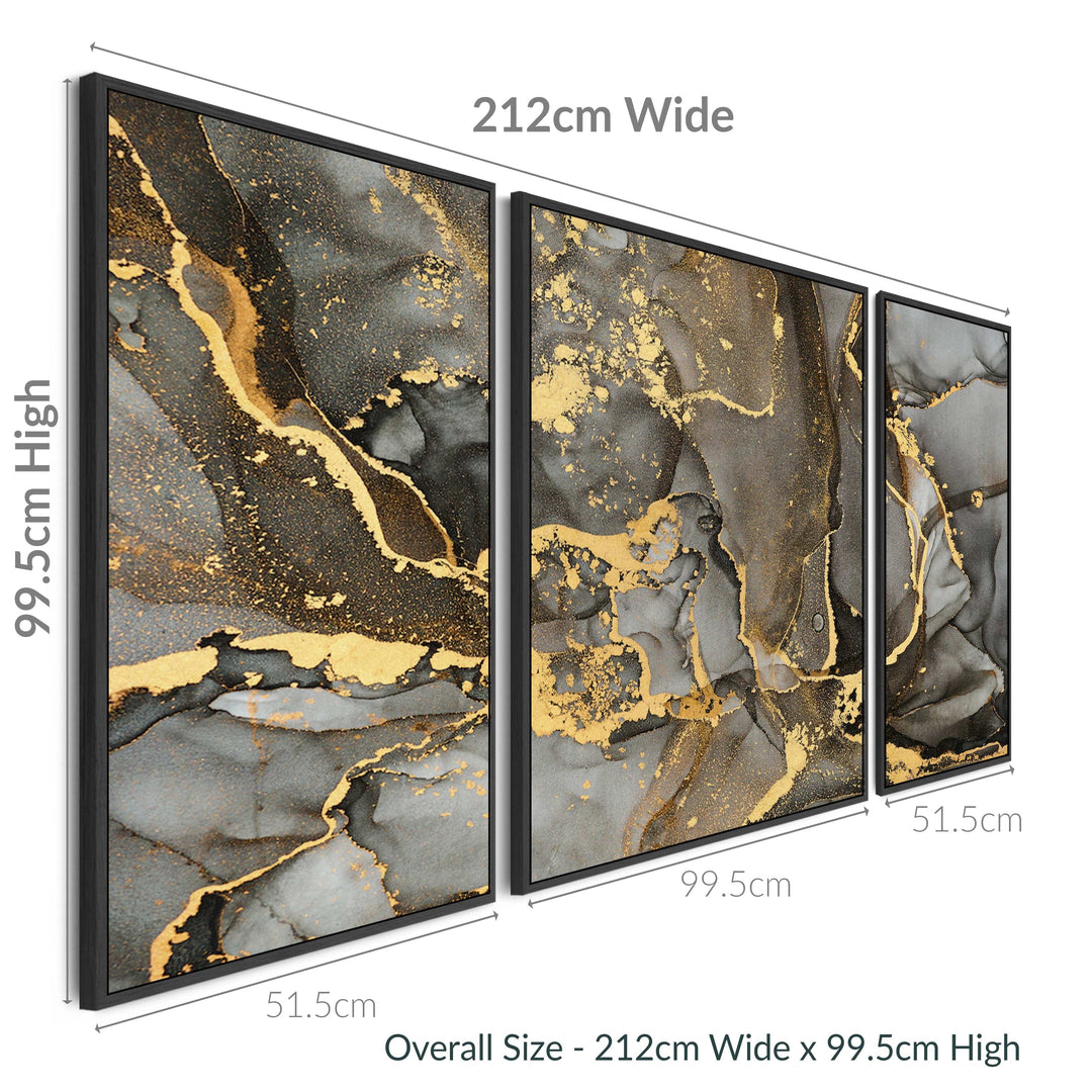 Extra Large Framed Wall Art Pictures for Living Room - Grey Black Gold ...