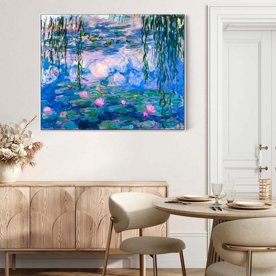 Large Blue Abstract Claude Monet Framed Canvas Print of Water Lillies Painting