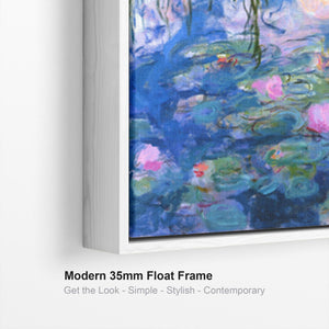 Large Blue Abstract Claude Monet Framed Canvas Print of Water Lillies Painting