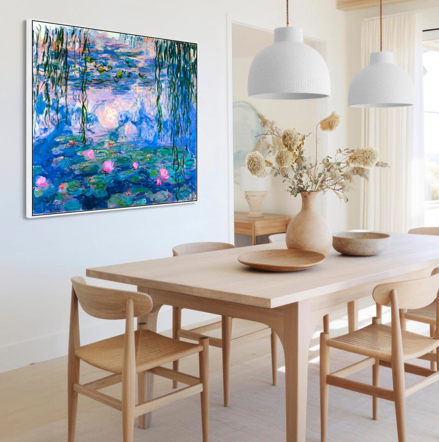 Large Blue Abstract Claude Monet Framed Canvas Print of Water Lillies Painting