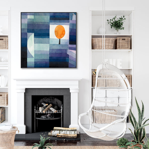 Large Paul Klee Abstract Canvas in Blue Orange - Framed Print Harbinger of Autumn