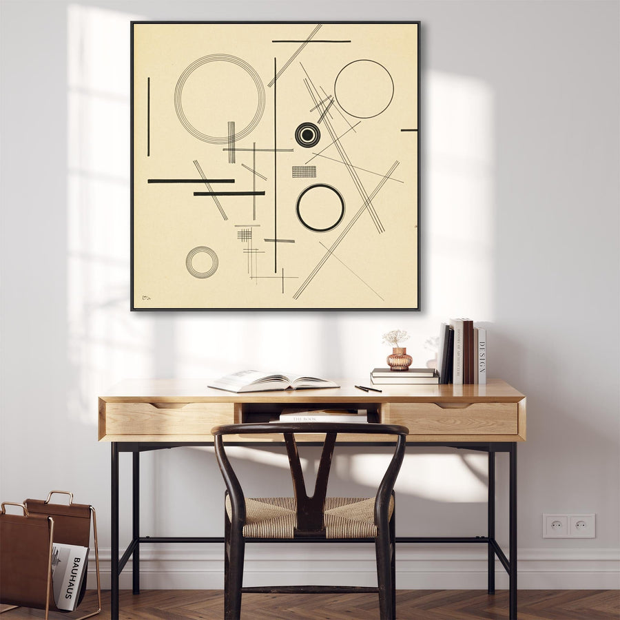 Large Beige Abstract Wassily Kandinsky Framed Canvas Print of Geometric Painting - 100cm x 100cm