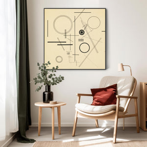 Large Beige Abstract Wassily Kandinsky Framed Canvas Print of Geometric Painting - 100cm x 100cm