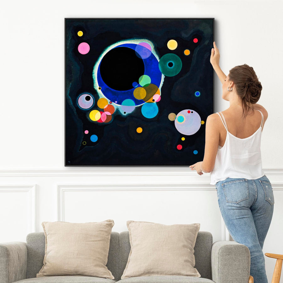 Large Abstract Wassily Kandinsky Framed Canvas Print of Several Circles Painting - 100cm x 100cm