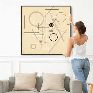 Large Beige Abstract Wassily Kandinsky Framed Canvas Print of Geometric Painting - 100cm x 100cm