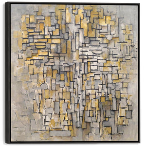 Large Yellow Grey Modern Framed Abstract Canvas - Piet Mondrian