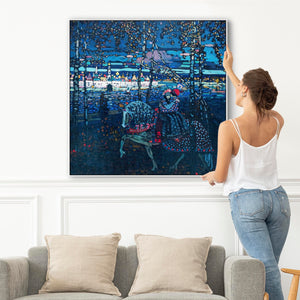 Large Blue Abstract Wassily Kandinsky Framed Canvas Print of Riding Couple Painting - 100cm x 100cm