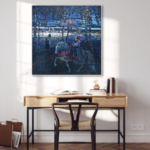 Large Blue Abstract Wassily Kandinsky Framed Canvas Print of Riding Couple Painting - 100cm x 100cm