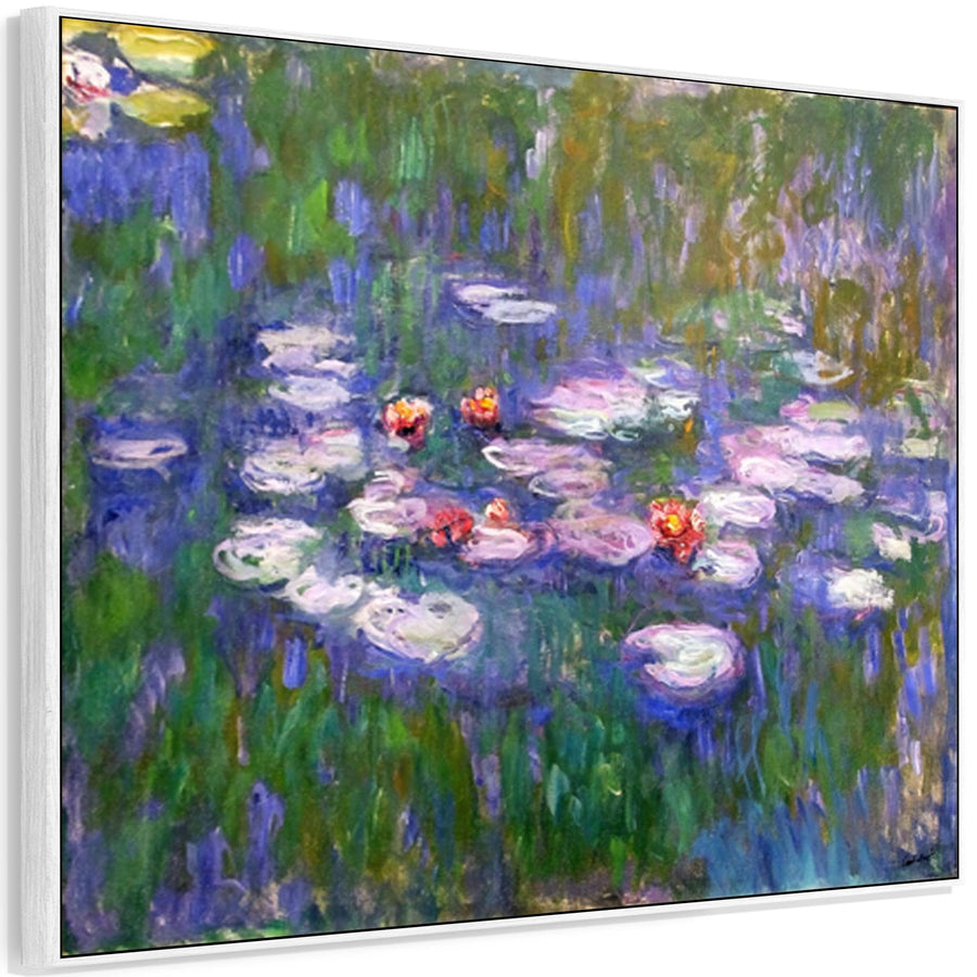 Large Blue Claude Monet Framed Canvas Print of Water Lillies Painting