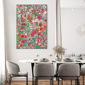 Large Colourful Floral Wall Art Framed Canvas Print of Japanese Flowers Painting