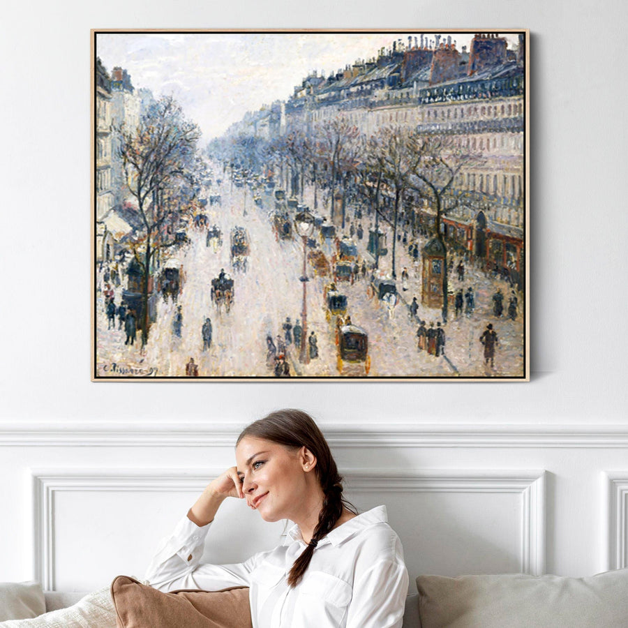 Large Camille Pissarro Wall Art Framed Canvas Print of Boulevard Montmartre Paris Painting