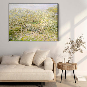 Large Claude Monet Framed Canvas Print of Spring Fruit Trees in Bloom Landscape Painting