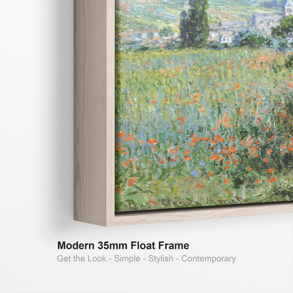 Large Claude Monet Framed Pair of Green Wall Art Prints of Vetheuil Landscape Paintings