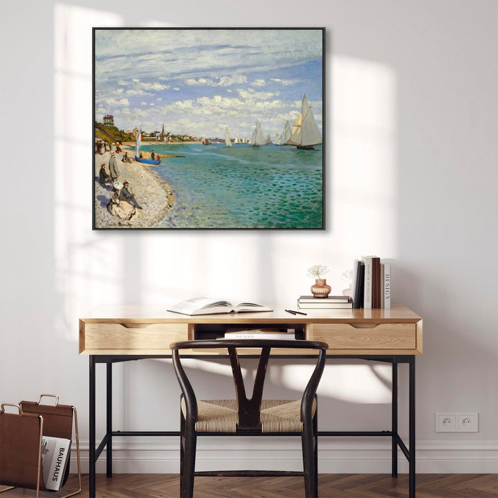 Large Claude Monet Framed Landscape Wall Art Print of Boats Regatta at Sainte-Adresse Painting - FFob-2315-B-L