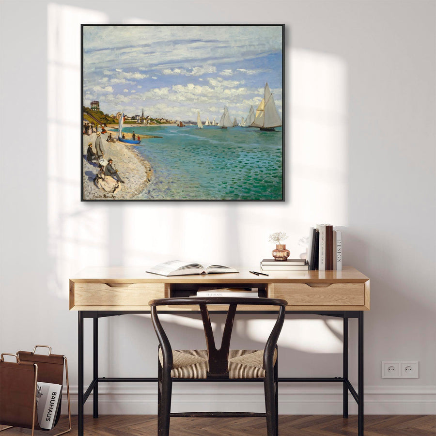 Large Claude Monet Framed Landscape Wall Art Print of Boats Regatta at Sainte-Adresse Painting