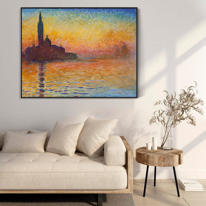 Large Claude Monet Framed Sunset Landscape Wall Art Print of Venice San Giorgio Maggiore at Dusk Painting - FFob-2319-B-L