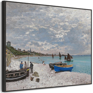 Large Claude Monet Framed Landscape Wall Art Print of Beach at Sainte-Adresse Painting