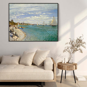 Large Claude Monet Framed Landscape Wall Art Print of Boats Regatta at Sainte-Adresse Painting