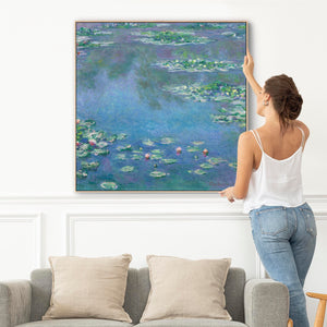 Large Claude Monet Water Lillies Nympheas Wall Art Framed Canvas Print of Famous Painting - XL 100cm x 100cm