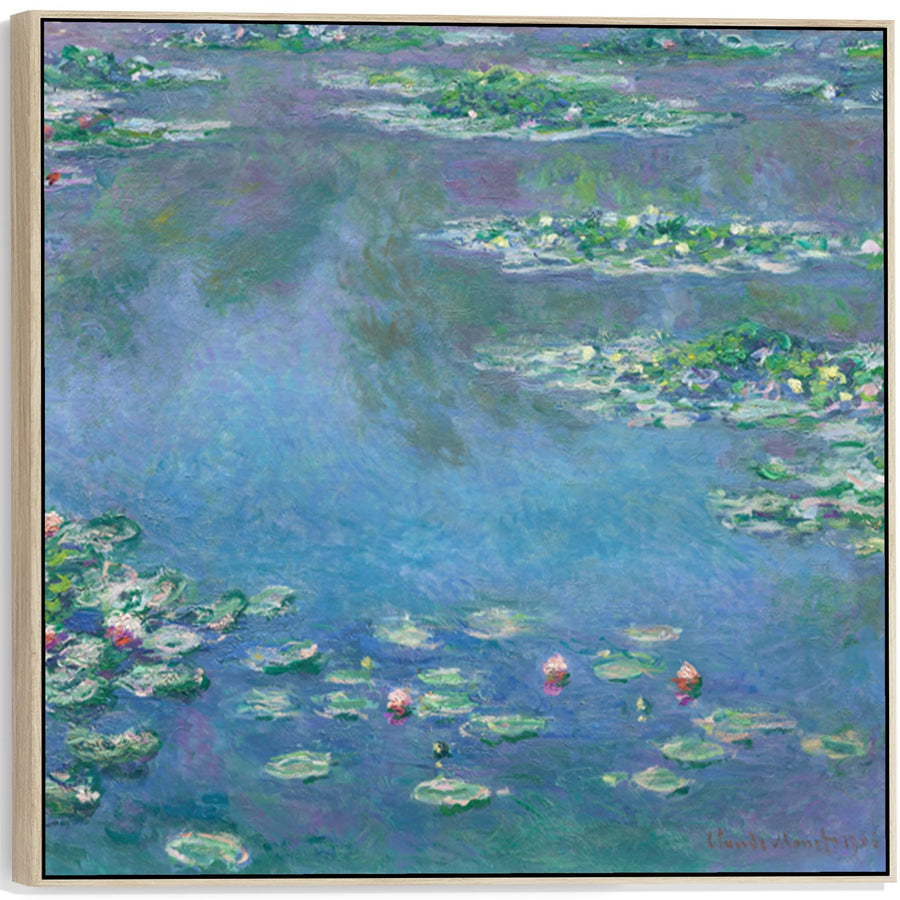 Large Claude Monet Water Lillies Nympheas Wall Art Framed Canvas Print of Famous Painting - XL 100cm x 100cm