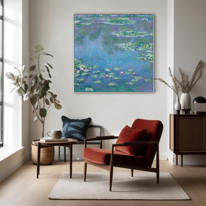 Large Claude Monet Water Lillies Nympheas Wall Art Framed Canvas Print of Famous Painting - XL 100cm x 100cm