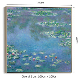 Large Claude Monet Water Lillies Nympheas Wall Art Framed Canvas Print of Famous Painting - XL 100cm x 100cm