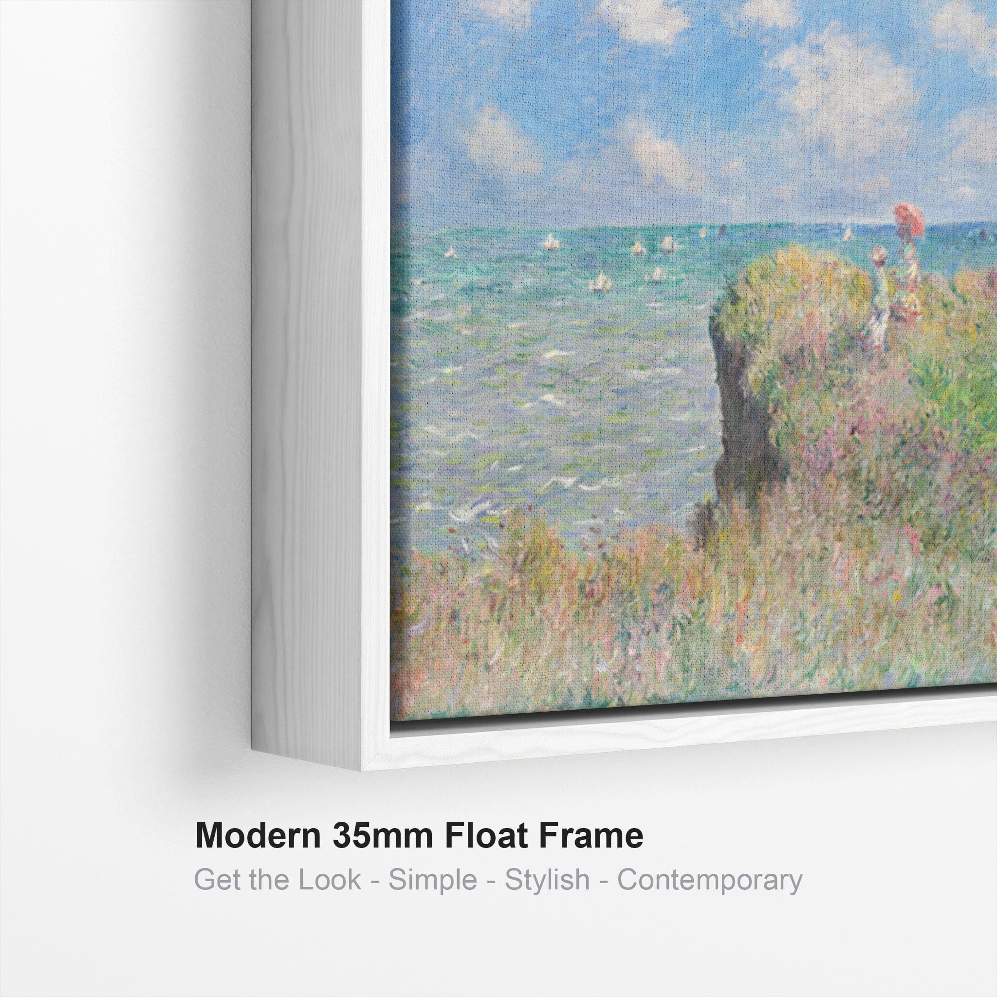 Large Claude Monet Framed Canvas Print of Cliff Walk at Pourville Land