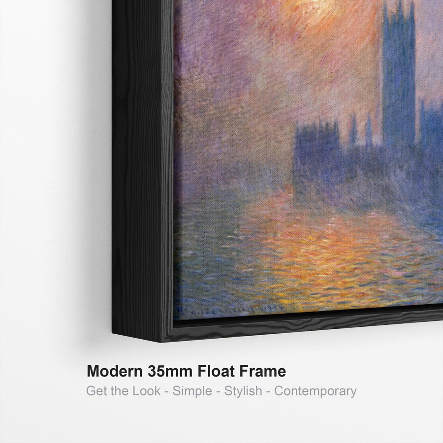 Large Claude Monet Framed Canvas Print of Houses of Parliament Sunset Landscape Painting