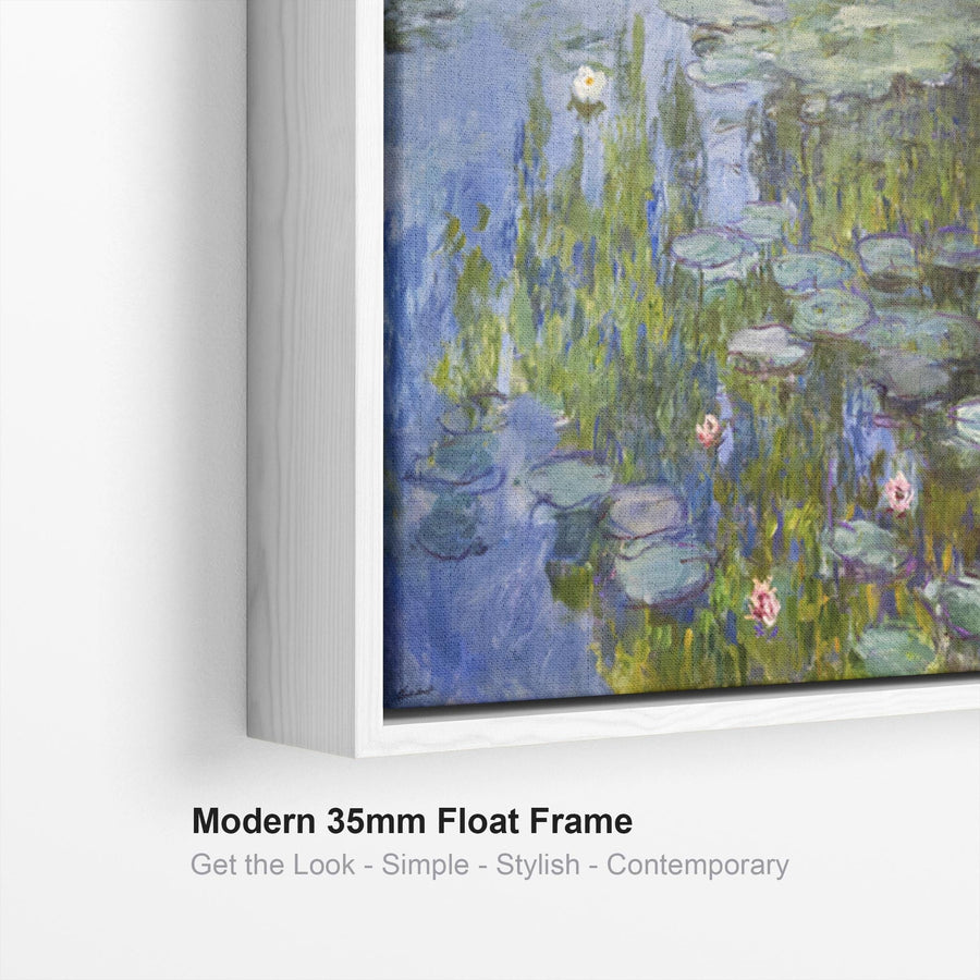 Large Claude Monet Wall Art Framed Canvas Print of Water Lillies Blue Painting