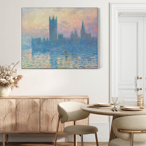 Large Claude Monet Framed Canvas Print of Houses of Parliament London Landscape Painting