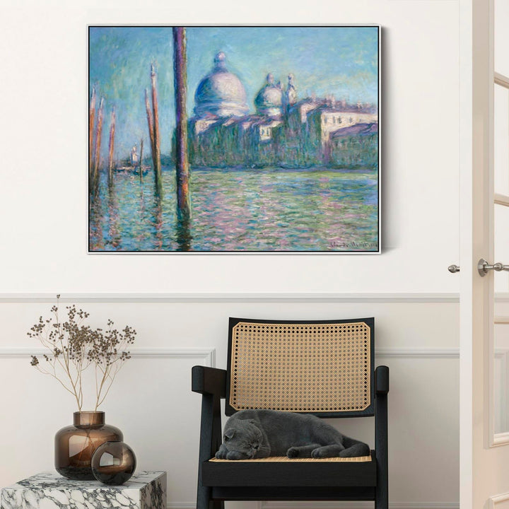 Large Claude Monet Framed Canvas Print of Le Grand Canal Venice Landscape Painting - FFob-2236-N-L