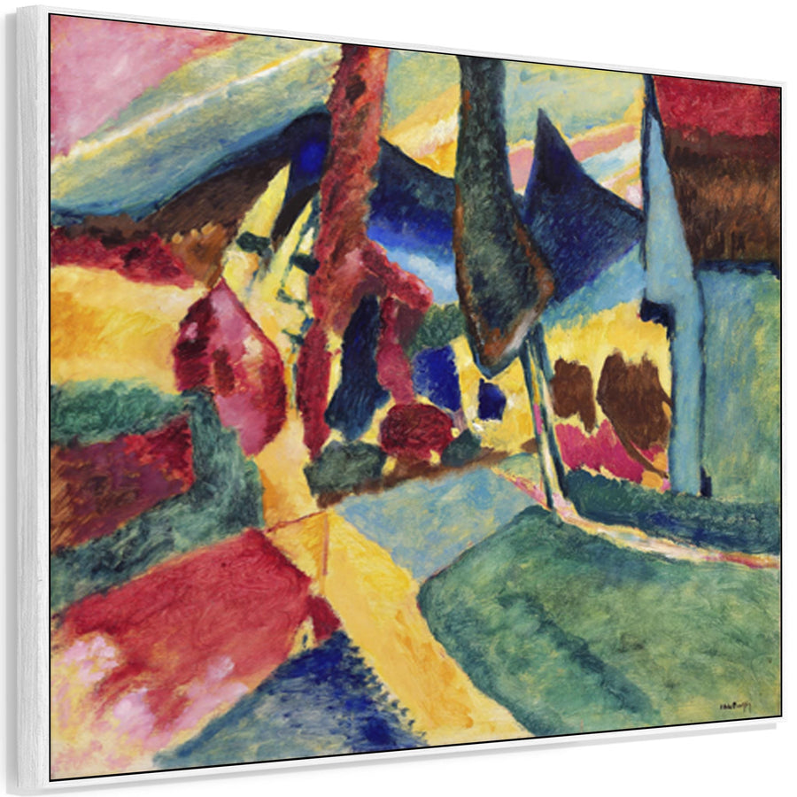 Large Colourful Abstract Wassily Kandinsky Framed Canvas Print of Landscape with Two Poplars Painting