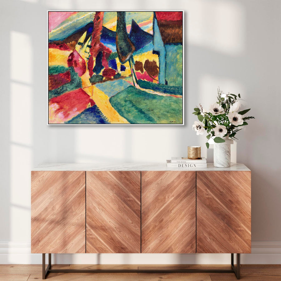 Large Colourful Abstract Wassily Kandinsky Framed Canvas Print of Landscape with Two Poplars Painting