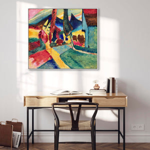 Large Colourful Abstract Wassily Kandinsky Framed Canvas Print of Landscape with Two Poplars Painting