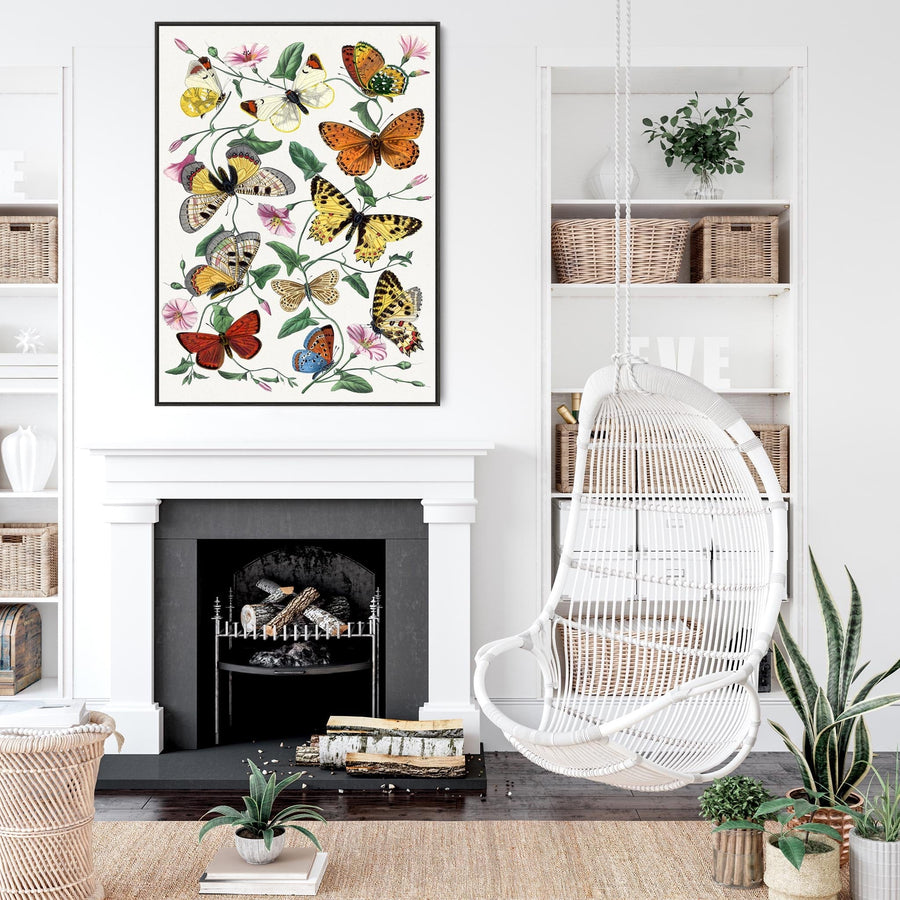 Large Bright Colourful Wall Art Framed Butterfly Multi Coloured Canvas Print