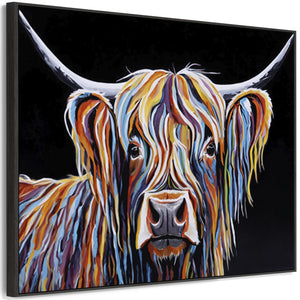 Large Highland Cow Colourful Unusual Wall Art Framed Canvas Print